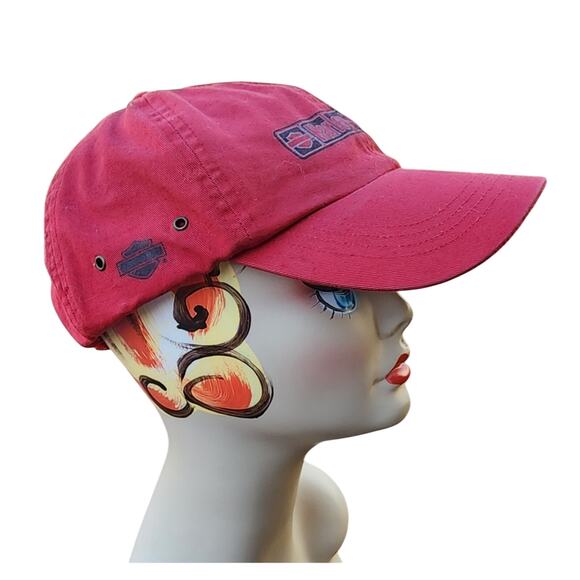 Vintage Harley-Davidson Red Twill Adjustable Baseball Hat Logo Cap - Picture 6 of 8